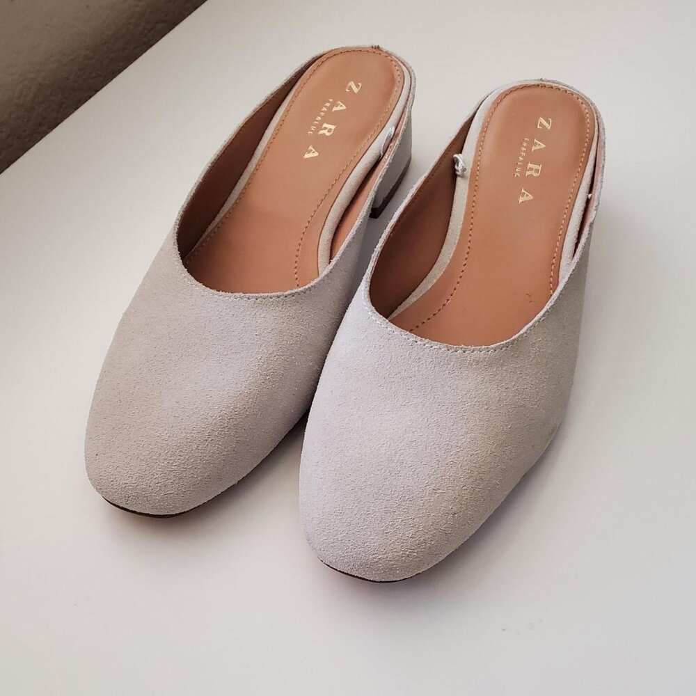 Zara Split Suede Heeled Slides In Grey Size 37 Eu… - image 2